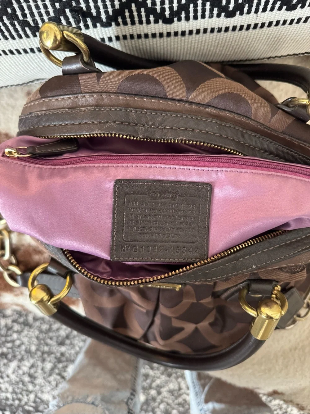 Coach Brown Signature Jacquard Satchel with Gold Hardware shoulder/crossbody